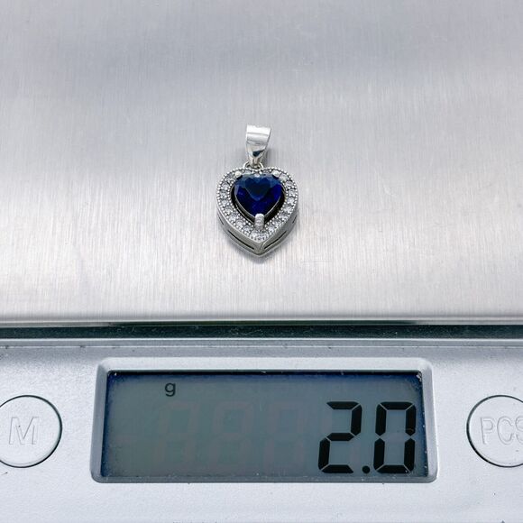 Vintage Sterling Silver 925 Blue and White Cubic Zirconia Heart Pendant - Picture 6 of 6
